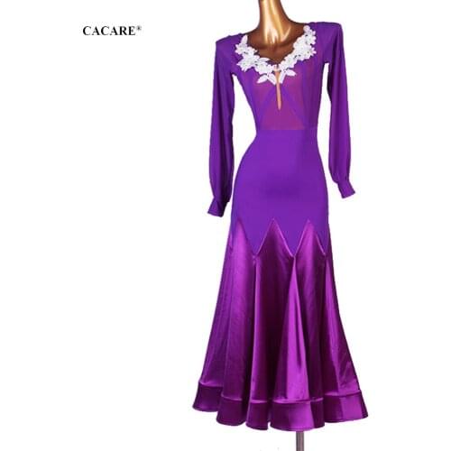 CACARE Ballroom Dance Competition Dresses Waltz Dress Standard Dance Dresses Latin Customize D0896 Mesh Sleeve Big Sheer Hem