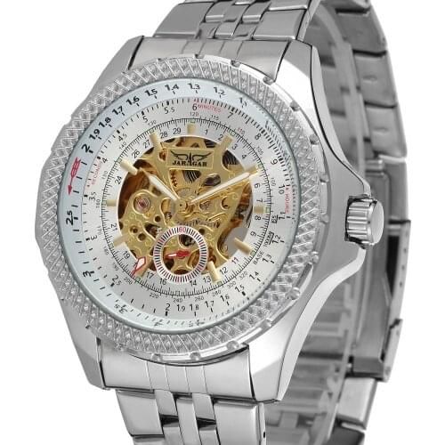 Jaragar Top Brand Men Luxury Watches Skeleton Hollow Automatic Mechanical Clock Full Stainless Steel Wristwatch Relogio Releges