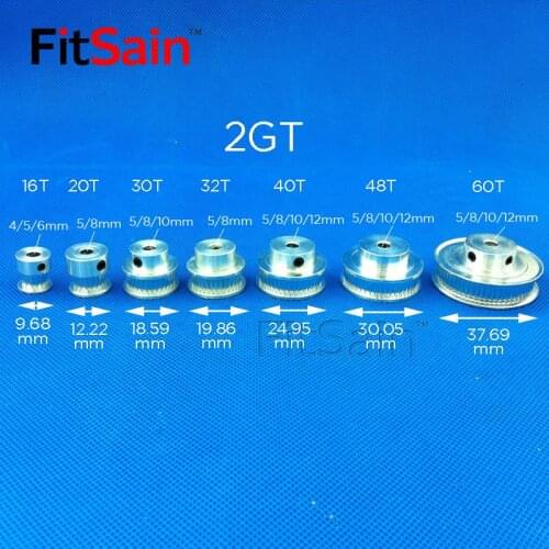 FitSain-2GT 16T/20T/30T/32T/36T Width 6mm aluminum alloy pulley reduction ratio drive synchronous wheel center hole 5/6/6.35/8