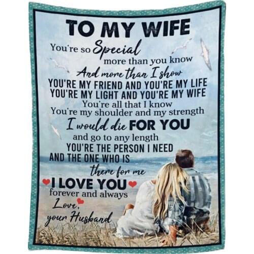 To My Wife Flannel Throw Blanket Letter Printed Quilts Air Mail Keep Warm Sofa Child Blanket Home Textiles Dreamlike Family Gift