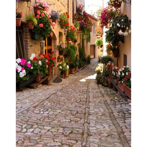 5x7ft Stone Road Flowers House Photography Backdrops Photo Props Studio Background