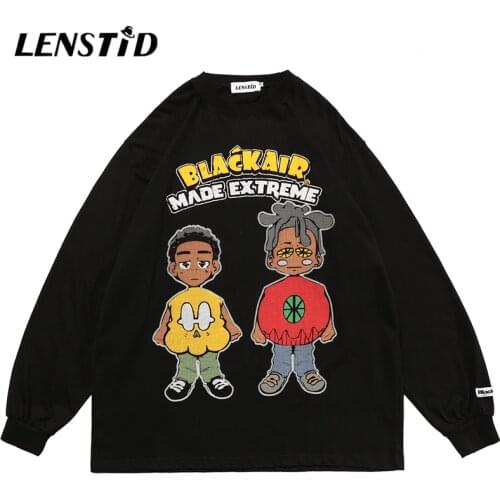 LENSTID Autumn Men Oversized Long Sleeve Tshirts Hip Hop Boy Girl Embroidery Skull T-Shirts Streetwear Harajuku Cotton Tops Tees