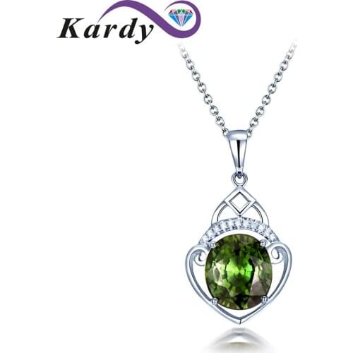 Amazing Natural Green Tourmaline Gemstone Diamond Solid 14K White Gold Promise Wedding Engagement Fashion Neklace Pendant