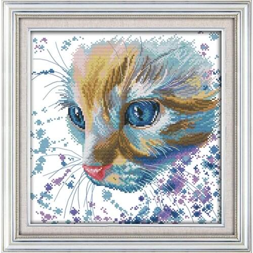 Joy Sunday Cross Stitch Pattern Watercolor Cat 14CT 11CT Canvas For Embroidery Kit Counted Printed Fabric For Needlework DMC DIY