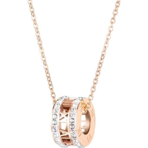 Circle Roman Numerals Zircon Pendant Necklace Stainless Steel Rose Gold Color Women Jewelry Love Gift