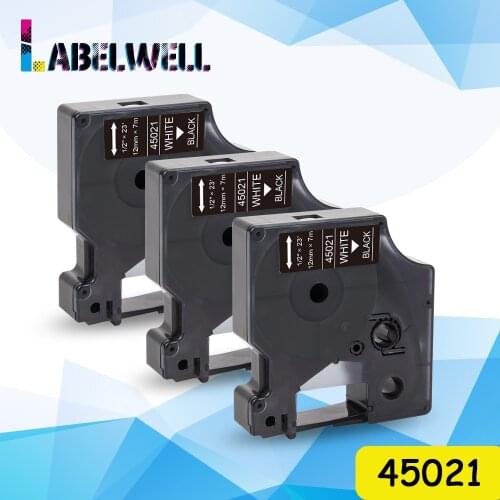 Labelwell 3PK White on Black 45021 ribbon cassette for dymo D1 label tape 12mm label cartridge for dymo LabelManage 260D 280 160