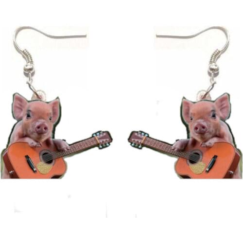 Cute Pig Play The Guitar Acrylic Earrings Fashion Women Ladies Girl Jewelry Dangle Pendant Big Drop Earring Lady Party Gift Xmas