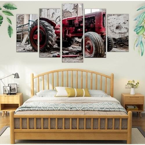 Canvas Home Decor Modular Wall Art Pictures Framework 5 Pieces Old Broken Tractor Painting For Living Room HD Printed Posters