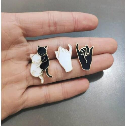 Cats Hug Pinky Promise Best Friend Soft Enamel Pin Black Right Hand Friendship Forever Gifts