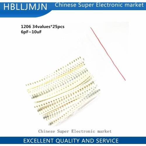 1206 SMD Capacitor assorted kit ,34values*25pcs=850pcs 5pF~10uF Samples Kit electronic diy kit