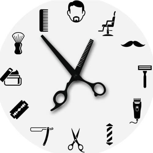 Barber Shop Equipments Scissors Inspired Modern Silent Wall Clock Haircut Sign Decorative Wall Clock Hairdresser Hipster Décor