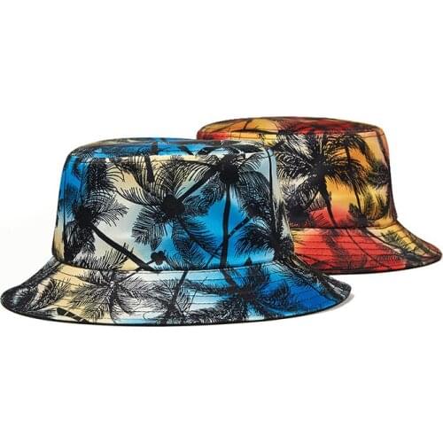 Hawaii Dusk Breeze Palm Coconut Tree Setting Sun Street Fashion Bucket Hat Beanie Leisure Holiday Summer Beach Vacation Sunday