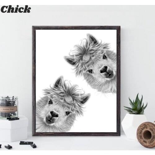 Black White Animal Canvas Poster CUTE CURIOUS LLAMA Nursery Prints Nordic Kids Decorative Painting Picture Children Room Decor