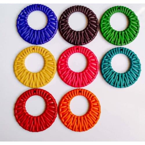 Acrylic Plastic Circle Imitation Weave Pendant Accessories Eardrop Necklace Charms Jewelry Finding Diy Material 6pcs