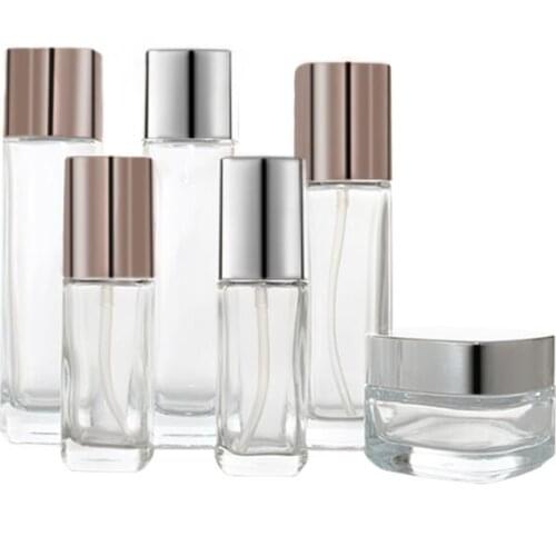 50PCS 40ML Empty Clear Glass Bottle with GOLD/silver Lid,Travel Portable Cosmetic Container For Essence/Foundation/Lotion Bottle