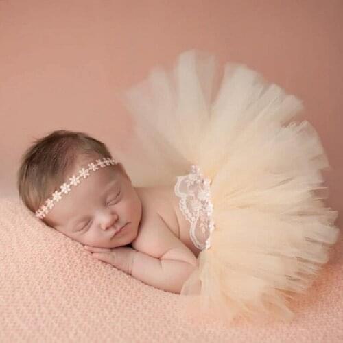 Newborn Photography Props Baby Mesh Dress Headband Infants Photo Shooting Outfit