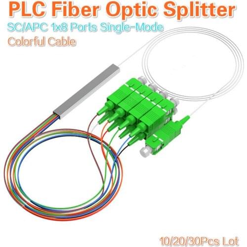 SC/APC 1*8 Single Mode 0.9mm SM Steel Tube Mini Blockless 8 Ports [Colorful] PLC Fiber Optic Splitter 10/20/30Pcs Lot