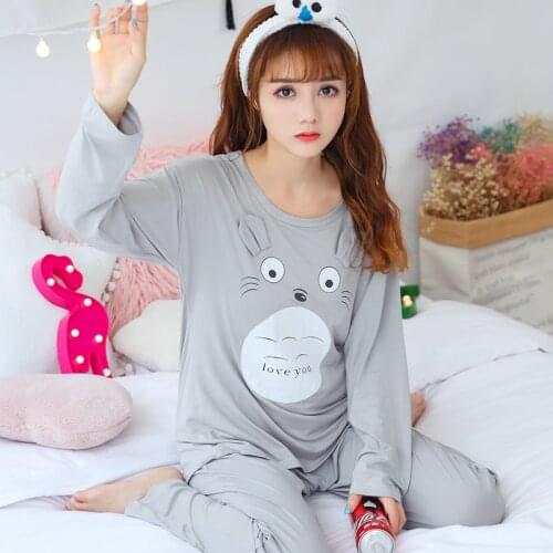 Spring Autumn Cotton Pajamas Sets for Women Long Sleeve Pyjama Girls Cute Cartoon Totoro Sleepwear Pijama Mujer Homewear Clothes