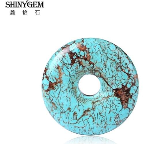 ShinyGem 40*40mm Charm Hollow Natural Round Turquoises Bead Smooth Aventurine White Jade Gem Bead For DIY Jewelry Making Pendant