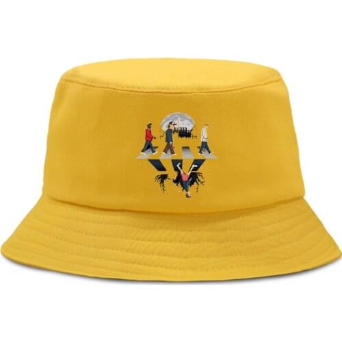 Upside Down Cartoon Print Fishermans Hat Unisex Outdoor Panama Caps Foldable Cotton Fishing Cap Sunscreen Beach Bucket Hats