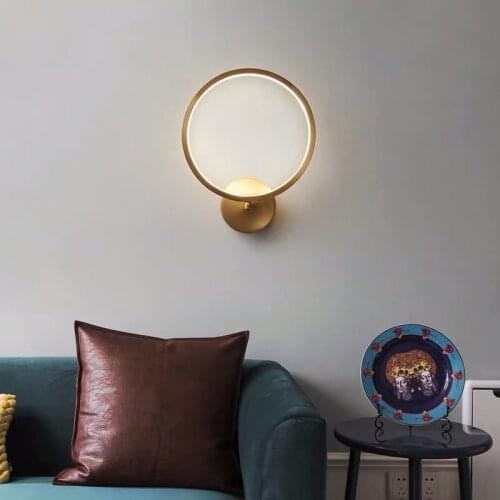 Modern Gold Ring Wall Lamp LED Creative Bedroom Bedside Sconce Round Aisle Decor Villa Lighting Living Reading Fixture Light