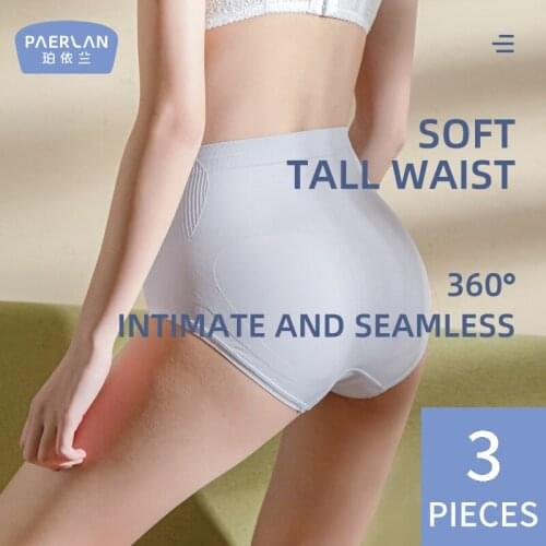 [3 Pieces]PAERLAN High-Waist-Tummy Buttock Briefs Are Seamless And Unseamed Across The Navel