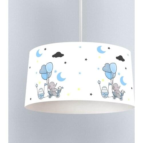 Bicycle Elephant White Blue Boy Printing Patterned Kids Baby Room Bedroom Light Pendant Lamp Chandelier