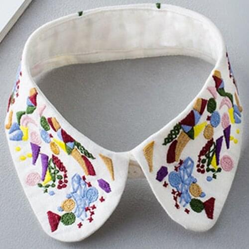 Vintage fashion bead shirt fake collar white retro sweet temperament retro collar refined wild printing embroidery decorative