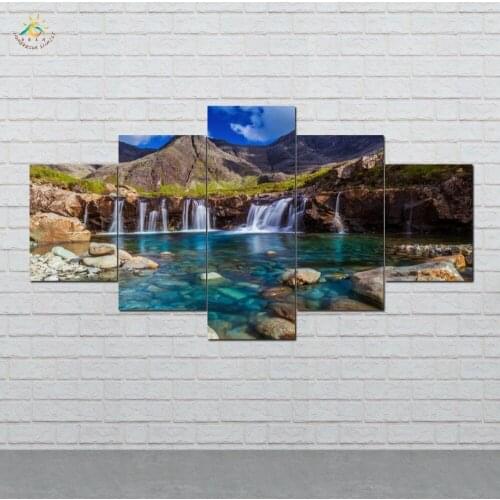 Waterfall Forest Wall Art HD Prints Canvas Art Painting Modular Picture And Vintag Poster Canvas Painting Home Decor 5 PIECES