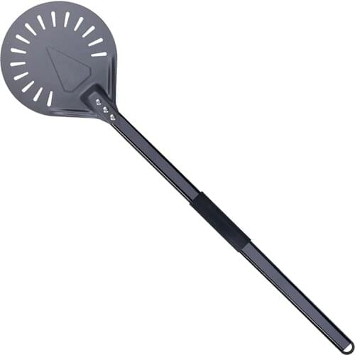 Turning Pizza Peel with 9Inch L Aluminum Handle Metal Round Perforation Pizza Peel with 39 Inch Long Pizza Bread Peel
