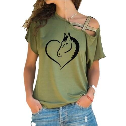 Horse Shape Heart Print Yellow T Shirt Women Short Sleev Loose Tshirt 2020 Summer Women Tee Shirt Tops
