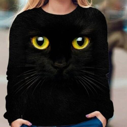 Women T-Shirts Top Round Neck Long Sleeve Casual Cute 3D Cats Dog Printed T-Shirt for Women Womens Clothing 2021