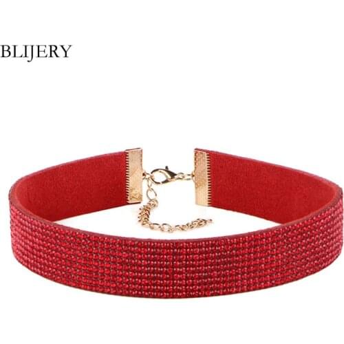 BLIJERY 5 Colors PU Leather Full Rhinestones Chokers Necklaces for Women Party Wedding Accessories Prom Jewelry Femme Collier