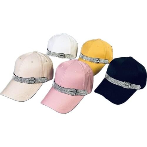 Women casual strap belt baseball caps Adult adjustable fitted dad cap Lady snapbacks hat Cotton Rhinestone Trucker cap Gorros