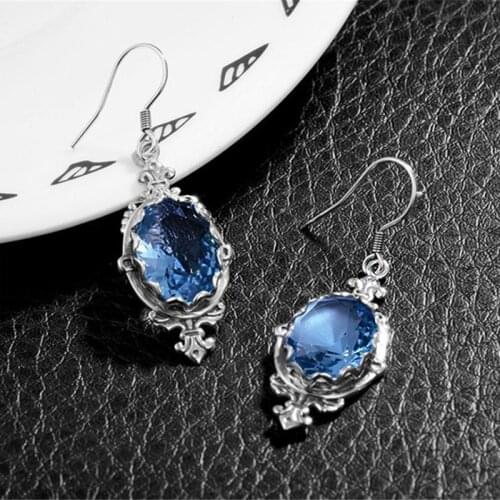 Fashion Personality Hanging Dangle Earrings Inlaid Blue Stone Teardrop Earrings For Women Charm Party Statement Earrings
