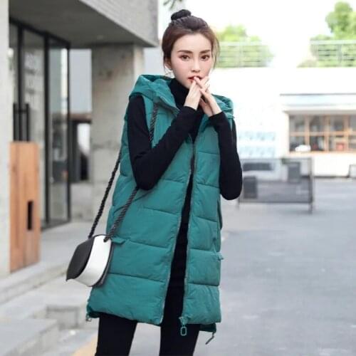 2021 Winter Long Hooded Women Vest Large Size Korean Fashion Loose Down Cotton Waistcoat Design Thicken Warm Sleeveless Jackets