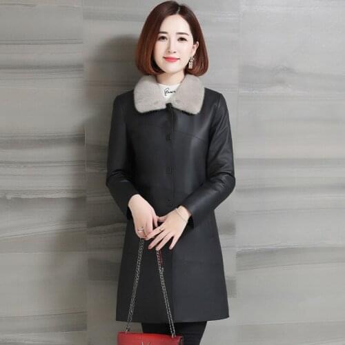 Womens Down Jacket Autumn Winter Genuine Leather Sheepskin Jacket Women Slim Long Real Leather Coat Jaqueta Couro