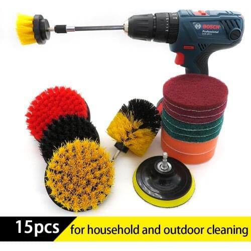 15Pcs Drill brush power scrubber Brush Cleaning attachment Kit with Extender for Bathroom Surfaces Tub, Shower, Tile and Car