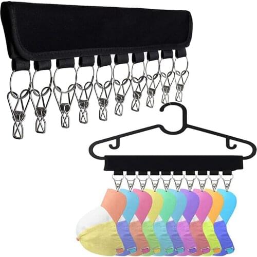 2 PCS Hat Portable Cloth Hanger Self-adhesive Clip Clothes Socks Hanger Travel Folding Hanger Storage