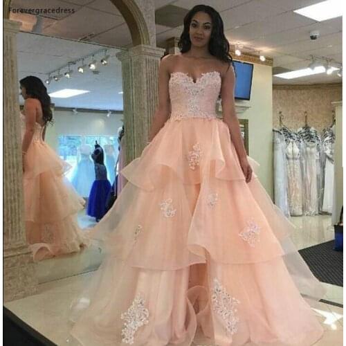 2019 Cheap Sweetheart Prom Dress With Applique Sleeveless Tiered Ruffle Long Formal Holiday Wear Party Gown Custom Made