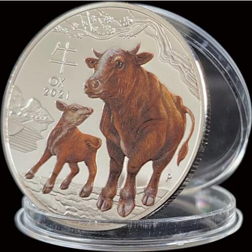 2021 The YEAR Of OX Silver Commemorative Metal Coin Elizabeth II Cute Animal