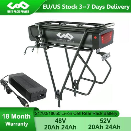 48V 20Ah 960Wh 1500W 24"-28 inch Rear Rack Electric eBike Battery With Double Luggage Carrier for 1000W 750W 500W Bicycle Motor