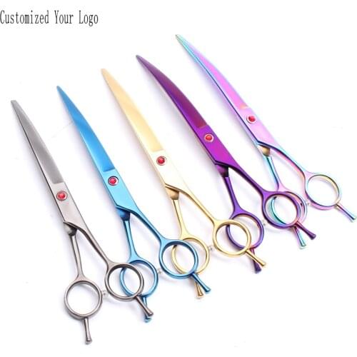 8.0" Customized Logo JP Stainless Cats Hair Shears Dogs Grooming Scissors Down Curved Scissors Pets Shears Animal Scissors C4003