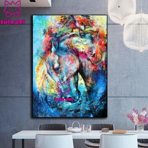 5D DIY Diamond Painting Doodle abstract horse cross stitch full square round Drill animal embroidery mosaic Hot selling home art