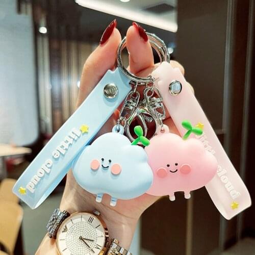 New PVC Cartoon Smile Cloud Grass Keychain Blue Yellow Pink Purple Car Keyring Bag Couple Pendant Soft Lanyard Gift Stationery