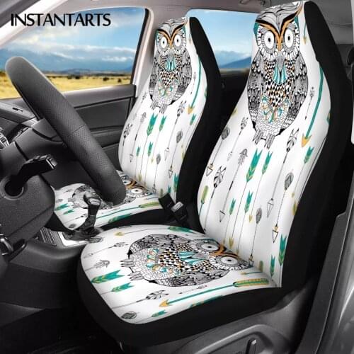 INSTANTARTS Cartoon Owl Prints Washable 2pcs Car Accessories Car Seat Covers Nonslip Vehicle Seat Covers Soft Car Seat Protector