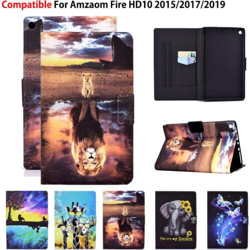 Case For Kindle Fire HD 10 2019 Smart Cover For Fire HD10 2017 2015 9th 7th 5th Auto Sleep Funda Animal Print Shell Capa