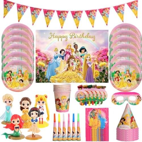 Disney Six Princess Theme Party decoration Kids Favor Birthday Event Party Cup Plate Baby Shower Disposable Tableware Supplies
