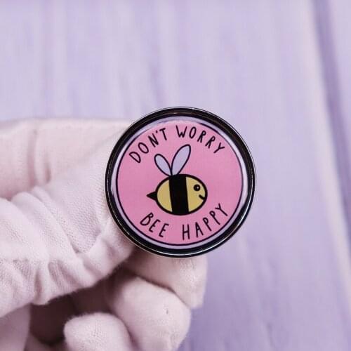 Don't Worry Bee Happy Lovely Industrious Enamel Pin Cartoon Pink Round Brooch Badge Sweet Jewelry Gift