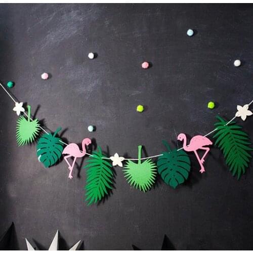 Hawaiian Tropical Flamingo Pineapple Banner Felt Flag Garland Bunting Summer Party Wedding Christmas Hen night Decor event